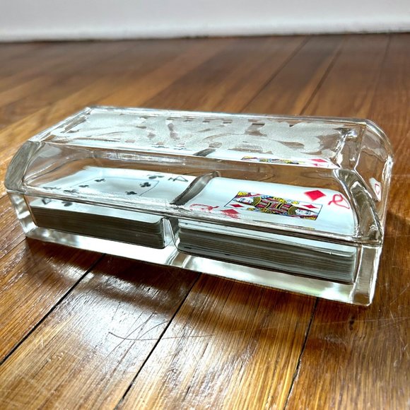 Accents Vintage Glass Double Deck Playing Card Colder With Scrolled